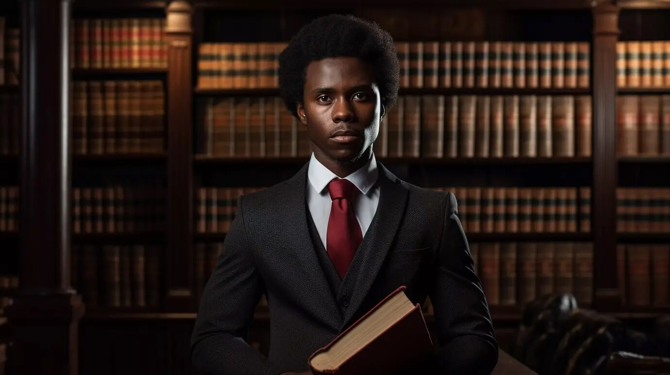 Средний план: мужчина, работающий юристом.